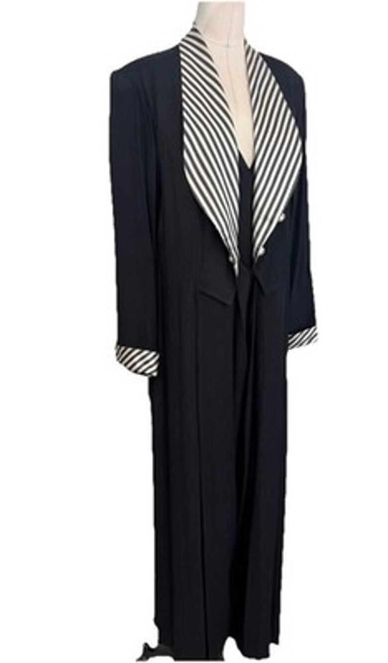 Vintage 80s Jeffrey & Dara Linda Hutley Tuxedo Palazzo Jumpsuit Black White 16